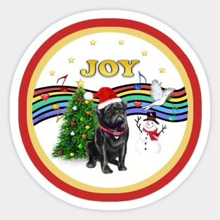 Black Pug in Christmas Design titled "Christmas Music" Sticker